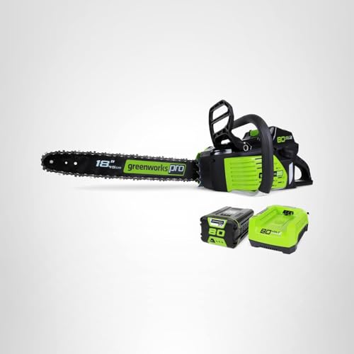 Greenworks 80V 18" Brushless Cordless Chainsaw (Great For Tree Felling, Limbing, Pruning, and Firewood) / 75+ Compatible Tools), 2.0Ah Battery and Rapid Charger Included