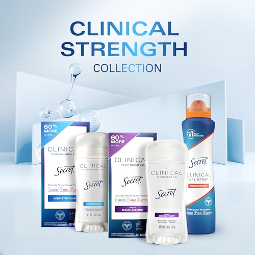 Secret Clinical Strength Antiperspirant Deodorant for Women, 3X Stress Protection, 72hr Sweat & Odor Protection, PH Balancing Minerals, Invisible Solid, Completely Clean Scent, 2.6 oz