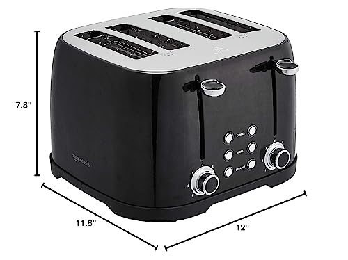Amazon Basics 4 Slice Toaster, 6 Browning Settings, Removable Crumb Tray, Bagel and Defrost Function, Cancel Button, 1600W, Black