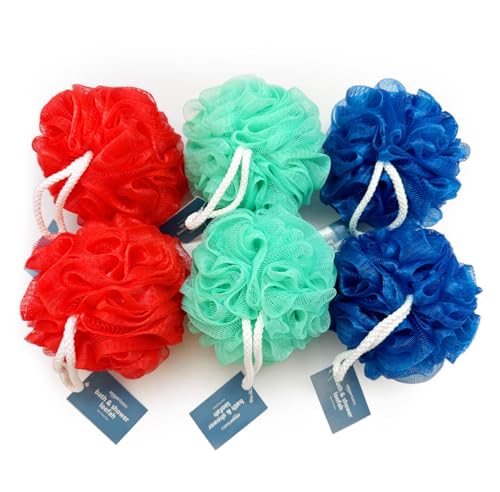 Amazon Basics Exfoliating Bath and Shower Loofah, Multicolor, Pack of 6