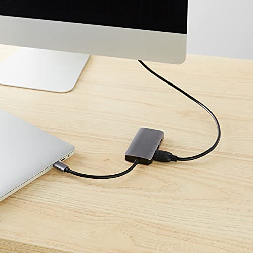 Amazon Basics 4-in-1 USB-C Adapter with HDMI, Ethernet Port, USB 3.0 and 100W PD Charging, Thunderbolt 3 Compatible, Gray, 3.35 x 1.77 x 0.51 inches