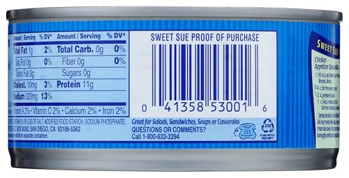 Sweet Sue Chunk White Chicken in Water, 5 oz Can (Pack of 24) - 11g Protein per Serving - Gluten Free, Keto Friendly - Great for Snack, Lunch or Dinner Recipes