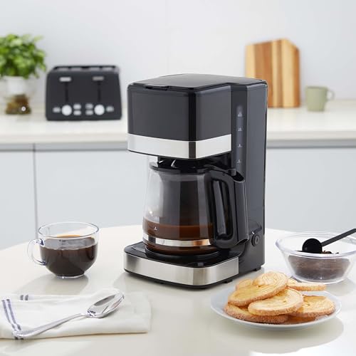 Amazon Basics Coffee Makers, 12-Cup Coffee Machines with Reusable Filter, Coffee Pots, Black & Stainless Steel