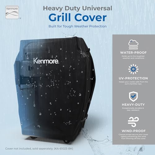 Kenmore 3-Burner Propane BBQ Grill, 30,000 BTUs Gas Grill with Cast Iron Cooking Grates, Folding Side Tables & Wheels, Outdoor Grill with Tool Hooks, Azure Blue