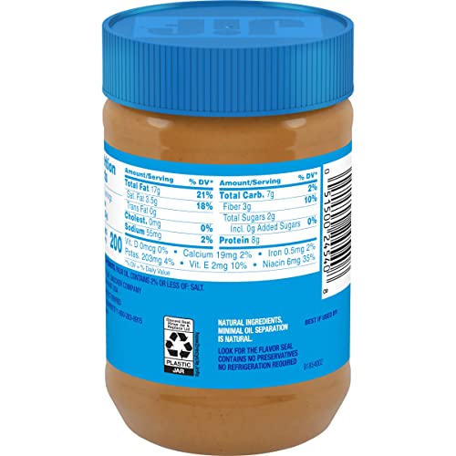 Jif No Added Sugar Creamy Peanut Butter Spread, 33.5 Ounces (Pack of 8), Smooth, Creamy Texture, No Stir Peanut Butter Spread