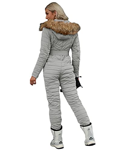 Cicy Bell Womens One Piece Ski Suits Winter Outdoor Sports Jumpsuit Fur Collar Coat Windproof Waterproof Hooded Snowsuit