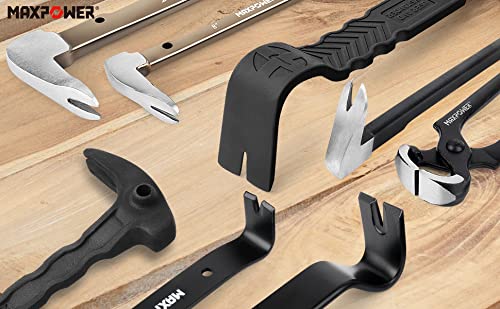 MAXPOWER 4-Pieces Pry Bar Set, 12-inch Utility Claw Pry Bar, 8-inch Nail Puller, 10-inch and 7-inch Flat Pry Bar Crowbar Claw