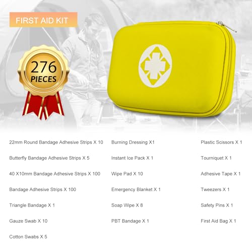 276PCS First Aid Kit Home Car Camping Hiking Emergency Supplies Small Compact Lovely Bag for School Outdoor, Basic Outdoor Essentials Survival Kit for Travel AMORNING