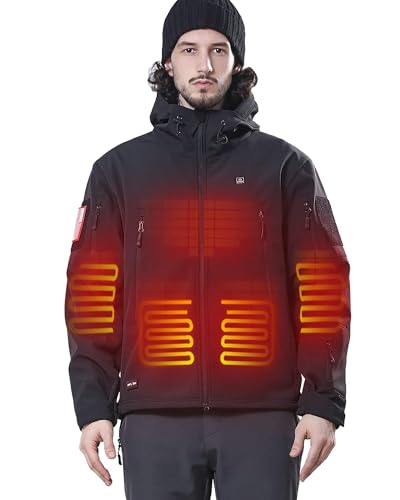 DEWBU Heated Jacket for Men with 12V Battery Pack Winter Outdoor Soft Shell Electric Heating Coat