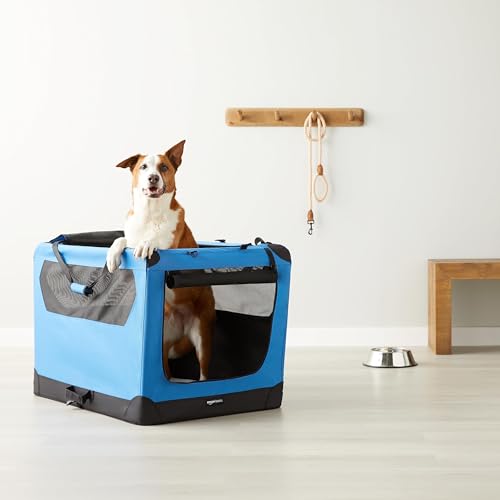 Amazon Basics Folding Portable Soft Pet Dog Crate Carrier Kennel, 36 x 24 x 24 inches, Blue