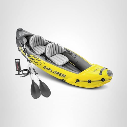 Intex 2-Person Inflatable Kayak Set w/ Pump, Aluminum Oars, Adjustable Seats, Explorer K2 - Tandem Blow-up Raft for Adults, Great for Lakes or Rivers