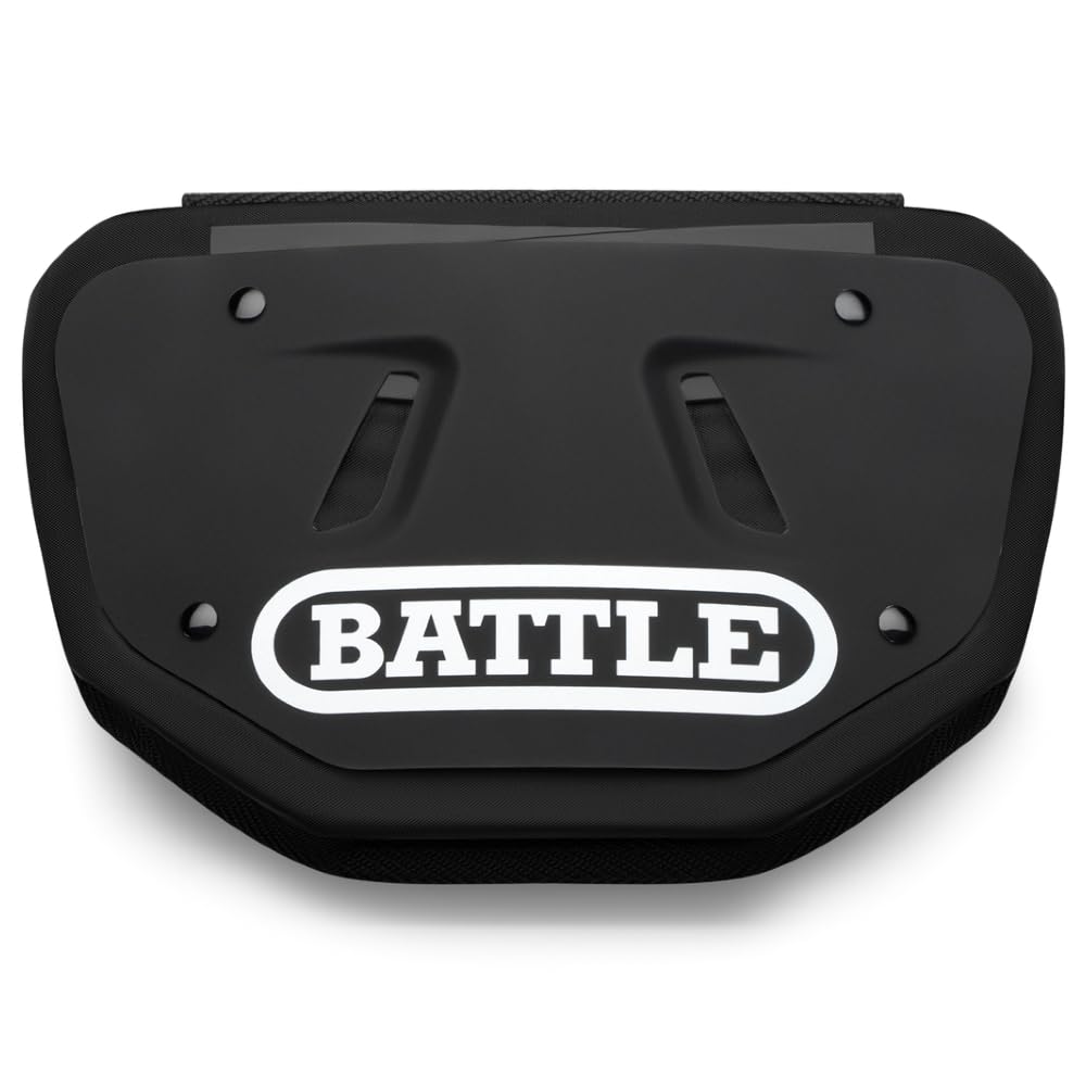 Battle Sports Football Back Plate – Hard Shell Lower Back Protector with Contoured Foam for High-Impact Protection - Adult, Black/White
