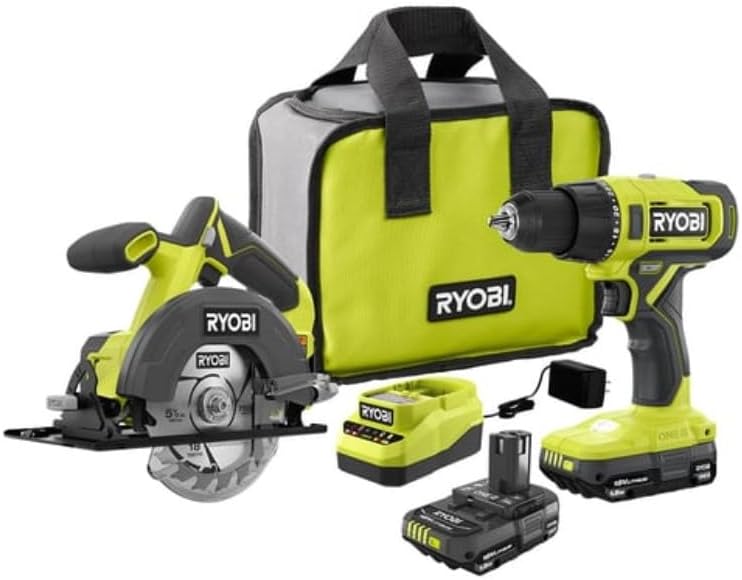 RYOBI ONE+ 18V Cordless 2-Tool Combo Kit with Drill/Driver, Circular Saw, (2) 1.5 Ah Batteries, and Charger