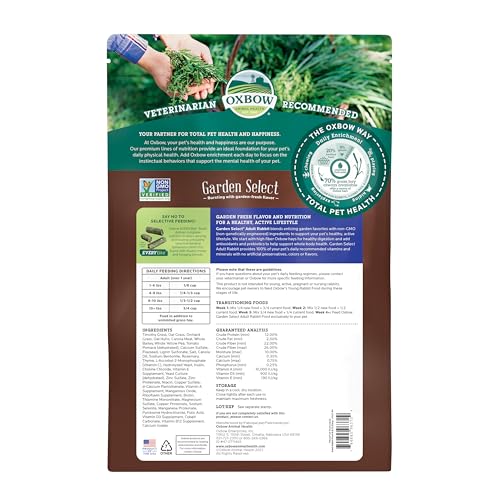 Oxbow Animal Health Garden Select Rabbit Food, Adult Rabbit, Made Timothy Hay, Vitamin & Mineral Rich Pet Food Pellets, Bunny Supplies, Made in USA, High Fiber, 4 lb Bag