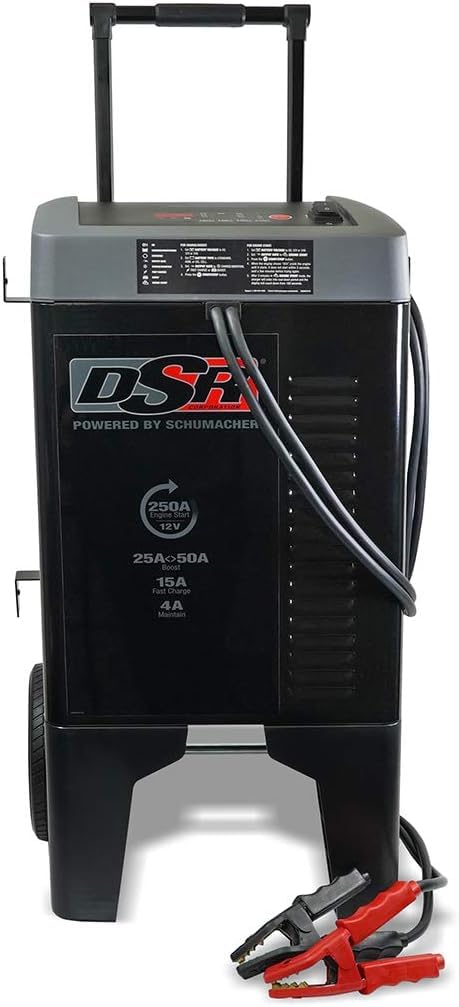 Schumacher Electric DSR Pro Series 12V Battery Charger & Engine Starter - Heavy Duty Wheeled Battery Charger - 250 Peak Amps - for Cars, Trucks, RVs & More - DSR121