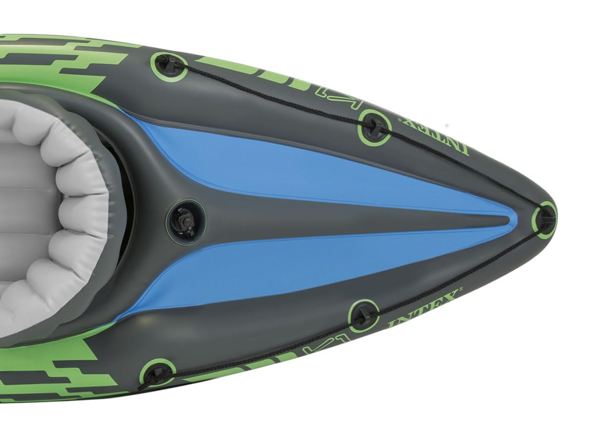 Intex Challenger K1 Kayak 1 Man Inflatable Canoe with Aluminum Oars and Hand Pump, Green/Blue
