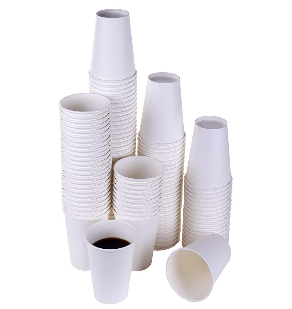TashiBox 12 oz White Hot Drink Paper Cups - 120 Count - Disposable Paper Coffee Cups