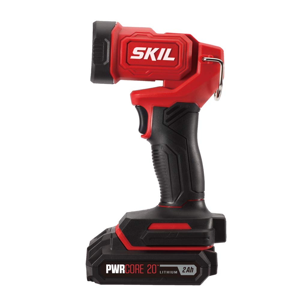 SKIL 20V 4-Tool Combo Kit: 20V Cordless Drill Driver Reciprocating Saw, Circular Saw and Spotlight, Includes Two 2.0Ah PWR CORE Lithium Batteries and One Charger - CB739701,Black, Red