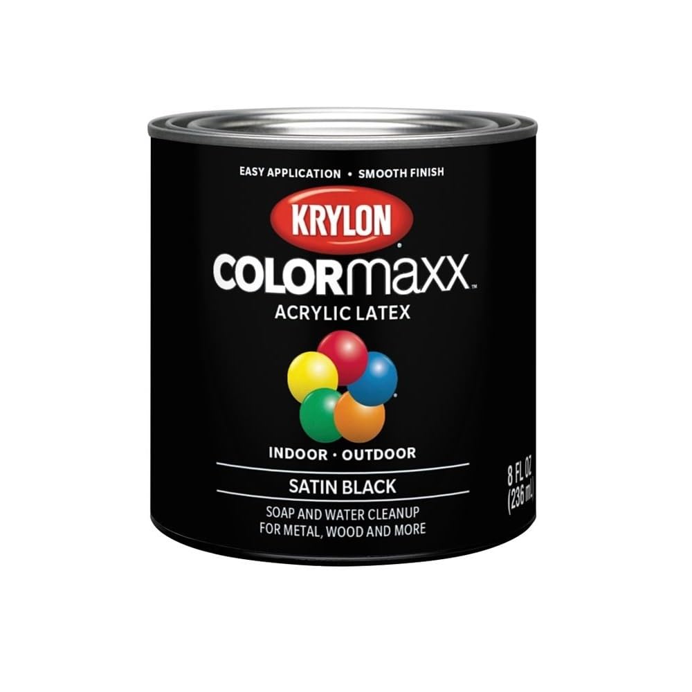 Krylon K05615007 COLORmaxx Acrylic Latex Brush On Paint for Indoor/Outdoor Use, ½ Pint, Satin White