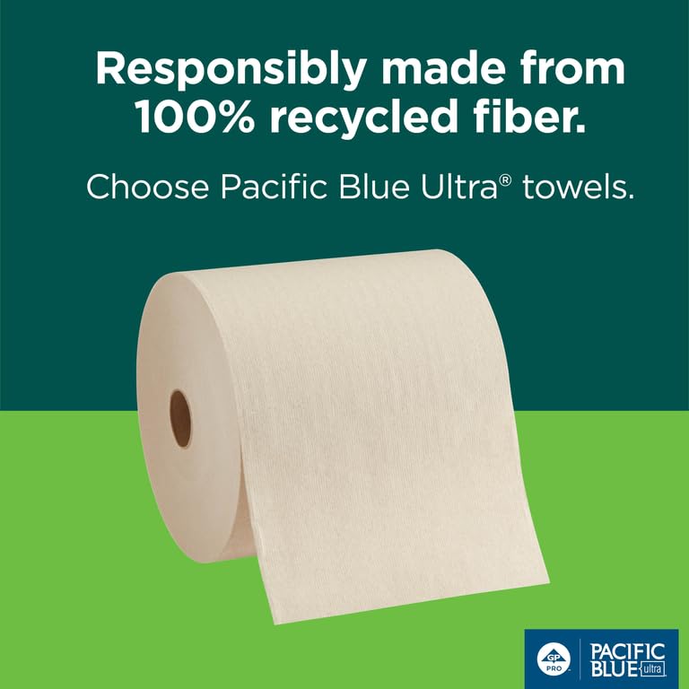 Pacific Blue Ultra 8” High-Capacity Recycled Paper Towel Roll by GP PRO (Georgia-Pacific), White, 26490, 1150 Feet Per Roll, 6 Rolls Per Case