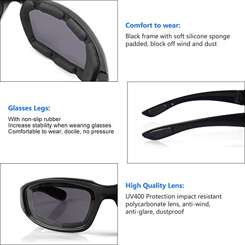 3 Pair Motorcycle Riding Glasses Padding Goggles UV Protection Dustproof Windproof Motorcycle Sunglasses for Outdoor Actives