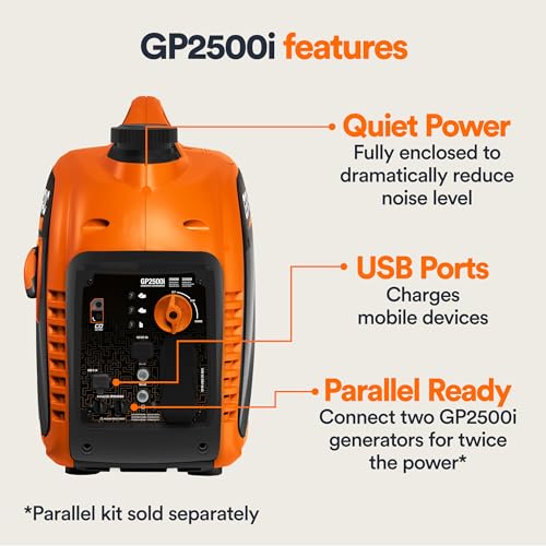Generac 3,300-Watt Gas-Powered Portable Inverter Generator - Lightweight Design - USB Ports for Mobile Device Charging - COsense Technology - Perfect for Home use - Orange/Black