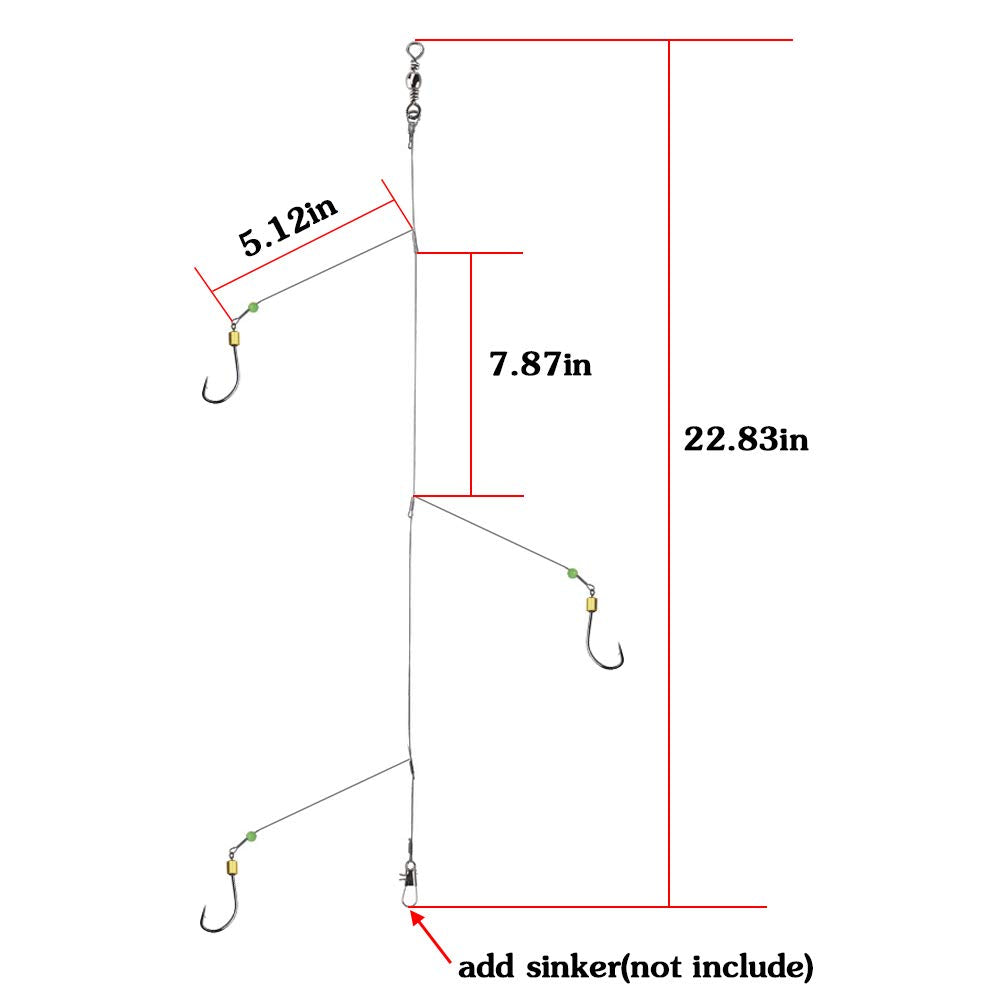 Fishing Hook with Leader,5 Hooks Fishing Rig-7 Strands Nylon Coated Fishing Leader with Swivle,Snap,Hooks