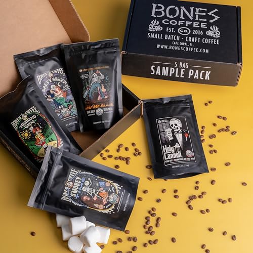 Bones Coffee Company World Tour Coffee Gift Set, 5 Packs Flavored Coffee, Medium Roast Low Acid, 4 Oz Ground