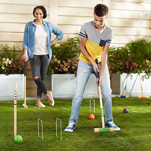 Amazon Basics Six Player Croquet Set with Wooden Mallets and Carry Case, Portable Party Game, Black