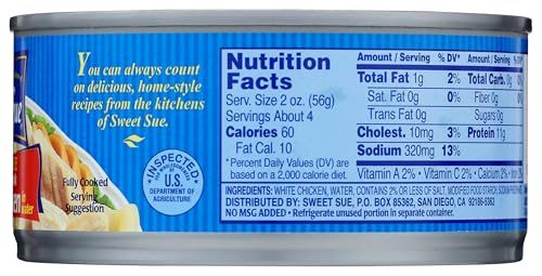 Sweet Sue Chunk White Chicken in Water, 5 oz Can (Pack of 24) - 11g Protein per Serving - Gluten Free, Keto Friendly - Great for Snack, Lunch or Dinner Recipes
