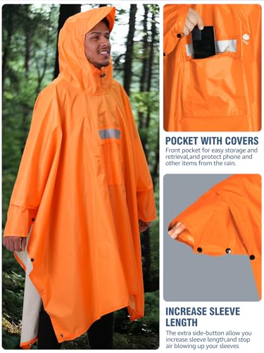 ANYOO Hooded Rain Poncho for Adults Waterproof Lightweight Rain Coat for Men Women Reusable Rain Jacket for Emergency Outdoor