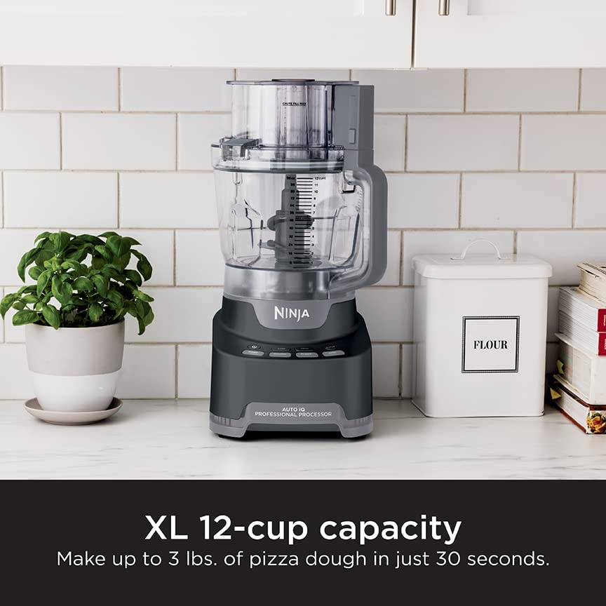 Ninja Food Processor, Professional Plus, 1000 Peak Watts, 4 Functions for Chopping, Slicing, Purees & Dough with 9-Cup Processor Bowl, 3 Blades, Food Chute & Pusher, Silver, BN601