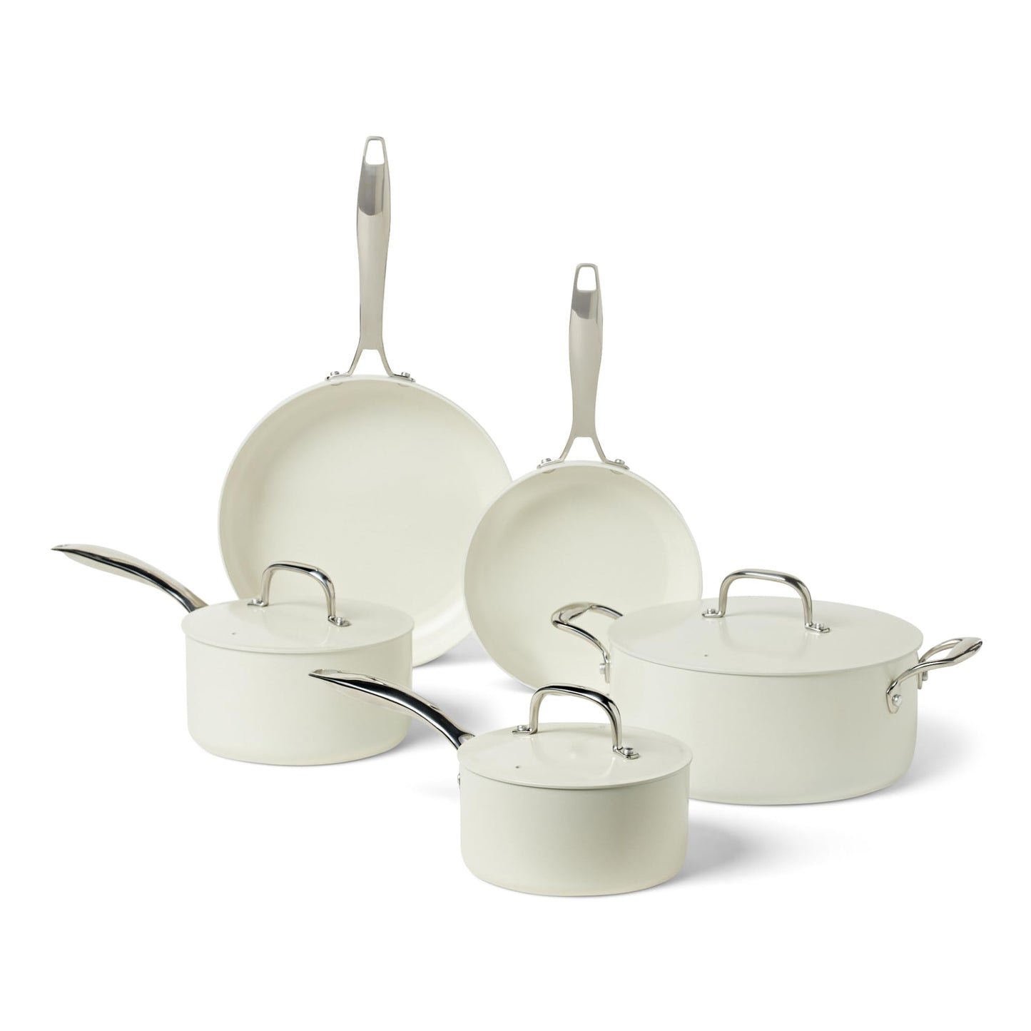 Amazon Basics Ceramic Nonstick Cookware, 8-Piece Set of Pots and Pans, Dishwasher and Oven-Safe, All Cooktop Induction Friendly, Ivory