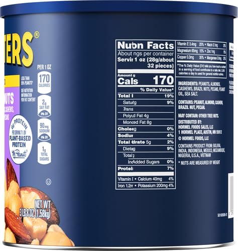PLANTERS Deluxe Mixed Nuts, Cashews, Almonds, Pecans, Pistachios, Hazelnuts, Roasted with Sea Salt, Party Snacks, Plant-Based Protein Nut Mix, Snacks for Adults, After School Snack Mix, 27oz