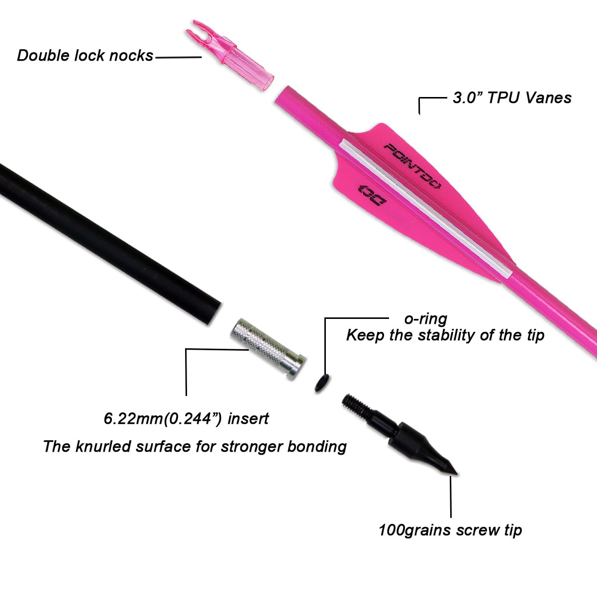 30inch Carbon Arrow Fluorescence Color Targeting and Practice and Hunting Arrows for Compound Bow and Recurve Bow with Removable Tips(Pack of 12)