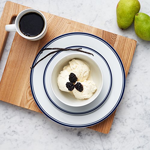 Amazon Basics 16-Piece Cafe Stripe Kitchen Dinnerware Set, Plates, Bowls, Mugs, Service for 4, Blue