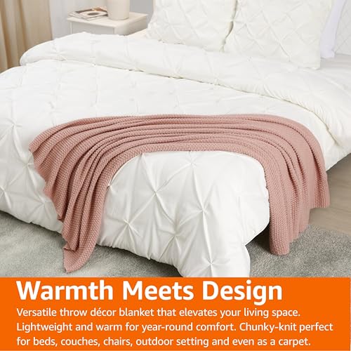 Amazon Basics Chunky Cable Knit Throw Blanket for Couch, Sofa, Bed, Lightweight Soft Cozy, 50" x 60", Dusty Rose