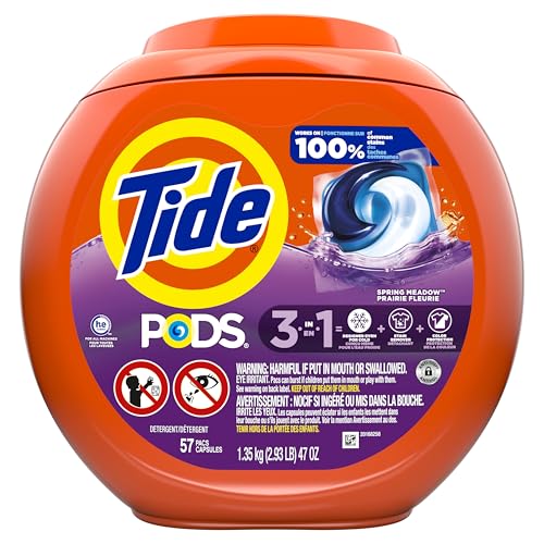 Tide PODS Liquid Laundry Detergent Soap Pacs, HE Compatible, Powerful 3-in-1 Clean in one Step, Built in Stain Removers, Spring Meadow Scent, 76 Count
