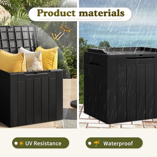 Devoko 100 Gallon Waterproof Large Resin Deck Box Indoor Outdoor Lockable Storage Container for Patio Furniture Cushions Garden Tools (100 Gallon, Black)