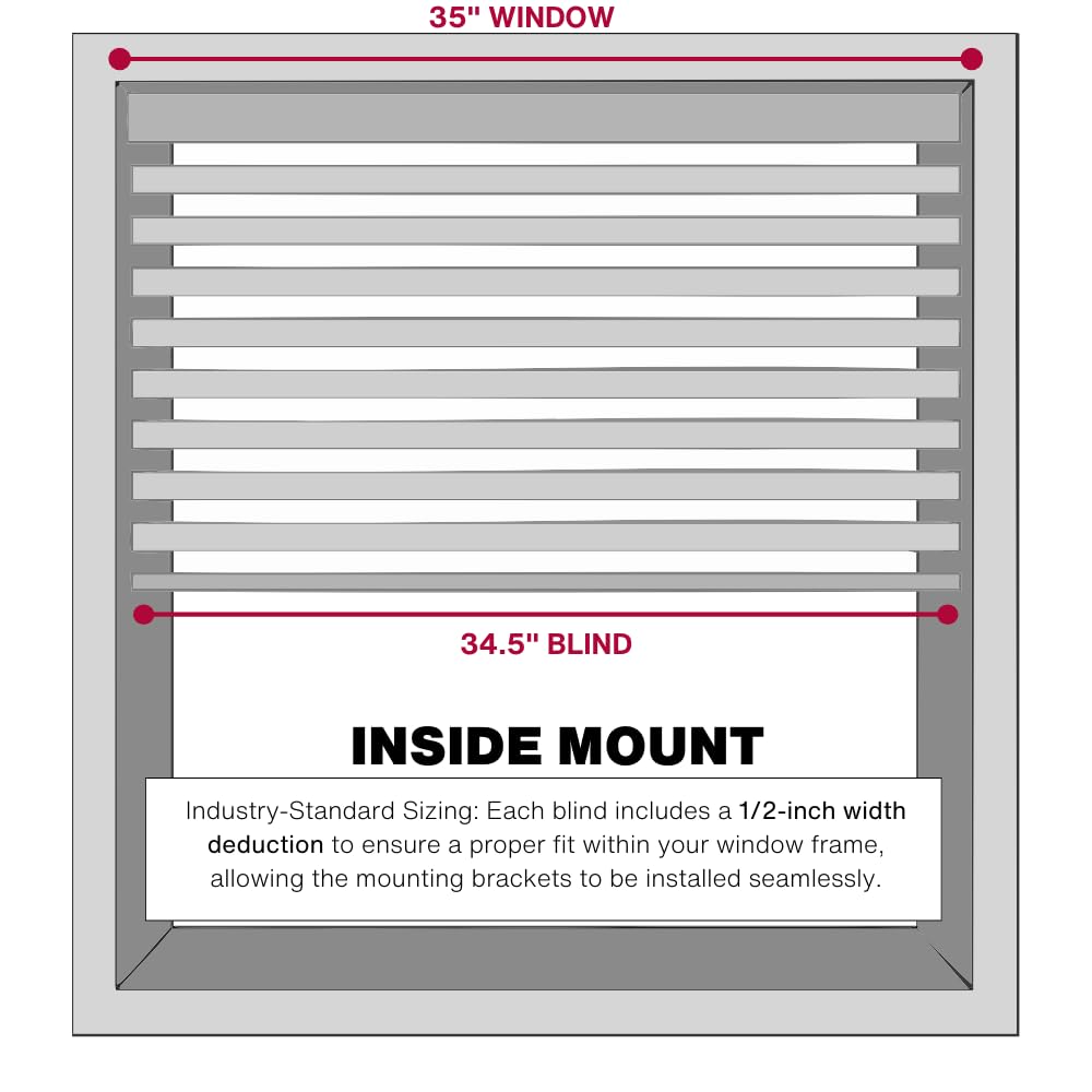Lotus & Windoware Cordless, 2 Inch Faux Wood Blind, 35" Wide x 72" Long, Window Blinds, Blinds & Shades, Blinds for Indoor Windows, Embossed, Bright White