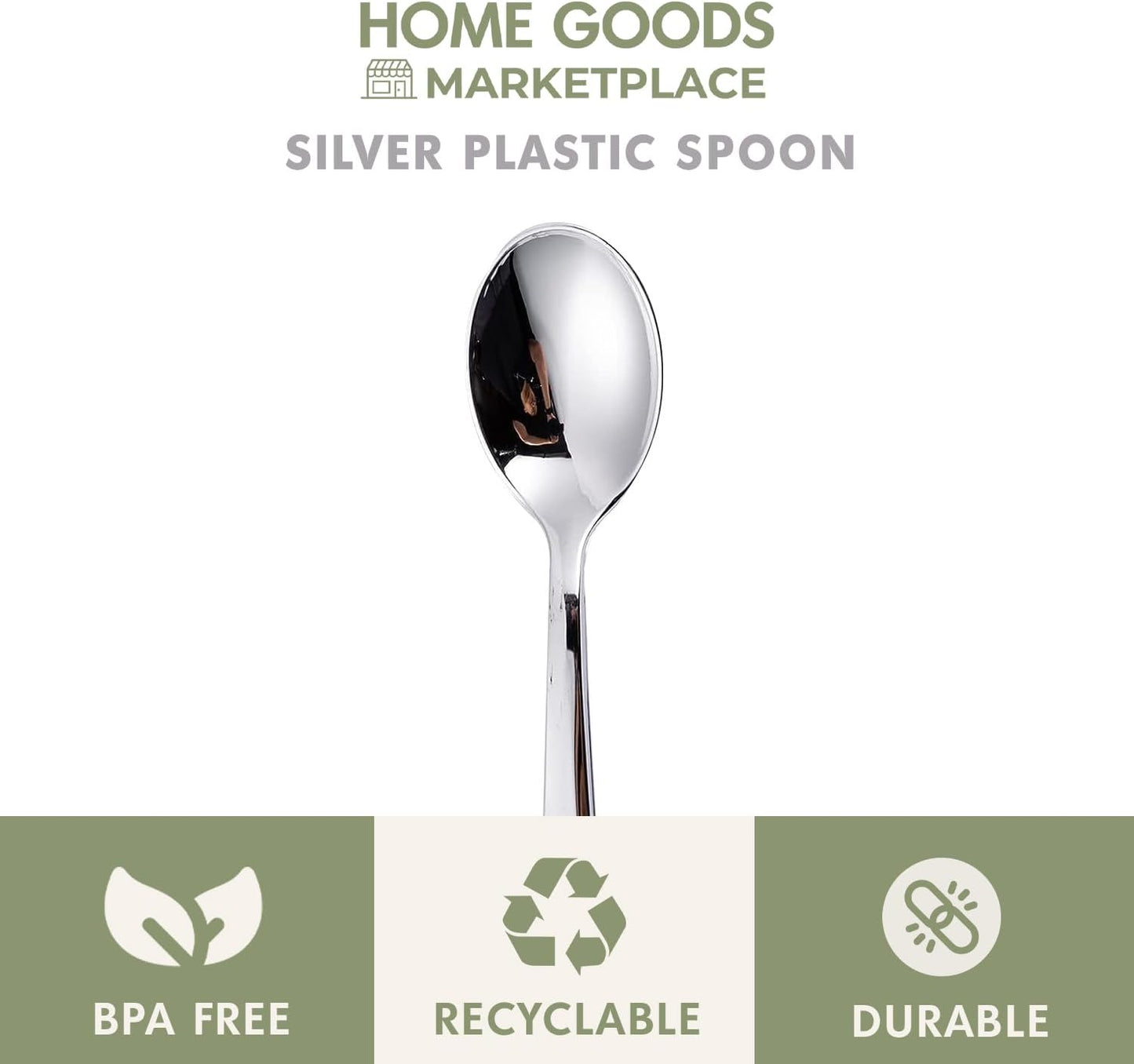 [120 Count] Silver Plastic Spoons – Heavy Duty Disposable Cutlery for Parties, Weddings, Catering – Elegant Metallic Finish, BPA-Free, Recyclable Utensils
