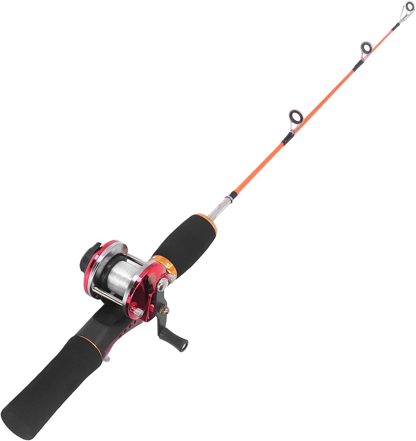 PerGar Ice Fishing Rod Reel Combo, Carbon Fiber Rod, 56cm, Ice Casting, Adult, Fish, 9.1oz, 8lb Monofilament Line, Medium Power, Includes Rod Handle, Reel, Hook Storage Box, Spoon, 10 Hooks