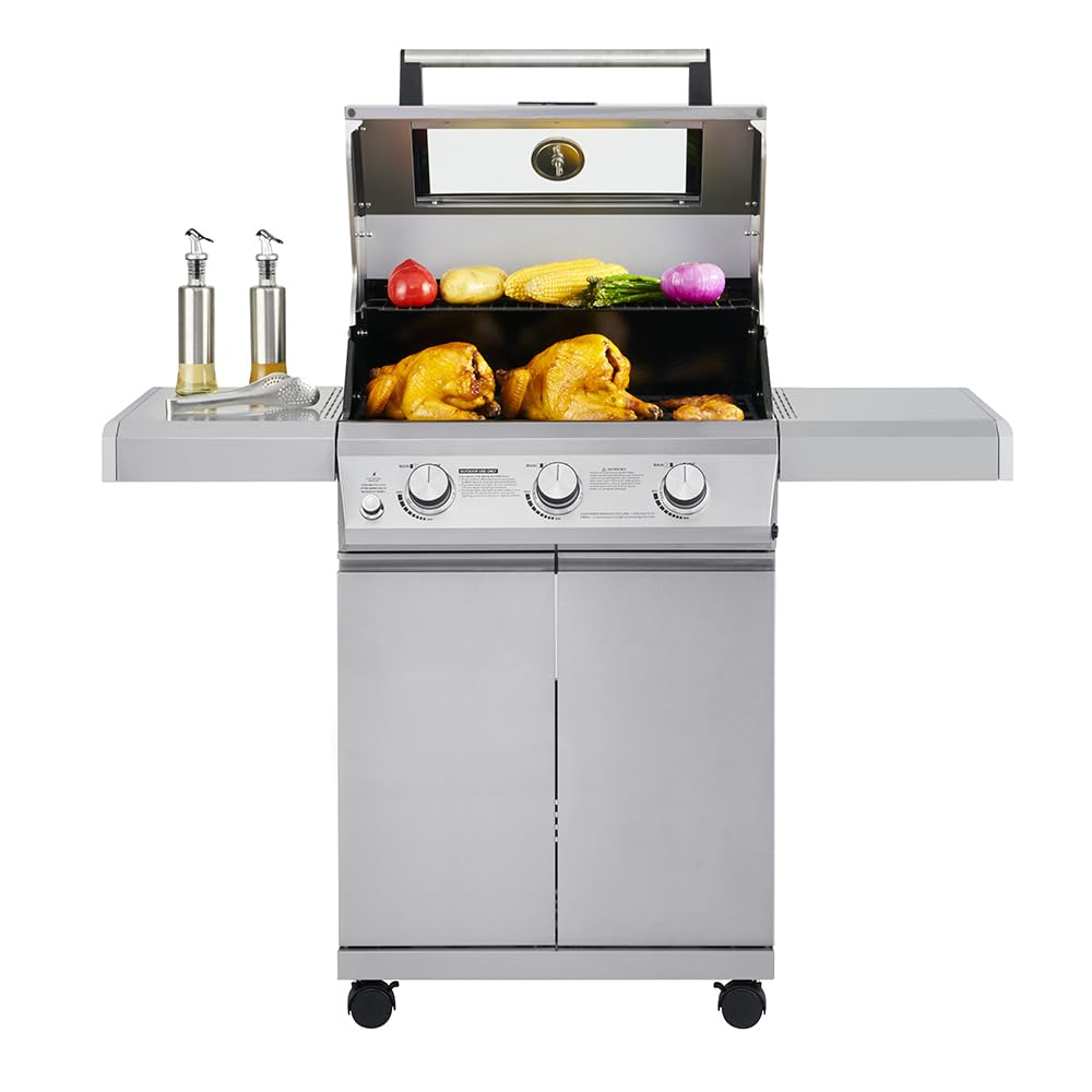Monument Grills Larger 4-Burner Propane Gas Grills bbq Stainless Steel Heavy-Duty Cabinet Style with Knob Controls Side Burner, Outdoor Use, Mesa 400m
