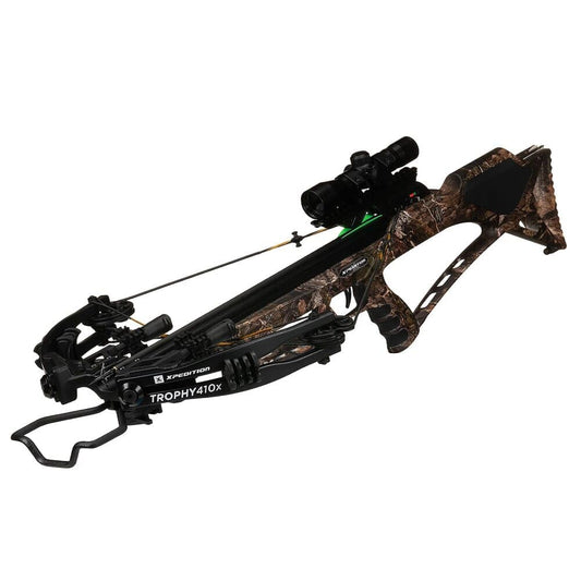 Xpedition Archery Trophy 410X Crossbow with Crank Cocking Device, Compound Crossbow Package, Illuminated 4X32 Scope, 6 20" Bolts, 410 Feet Per Second