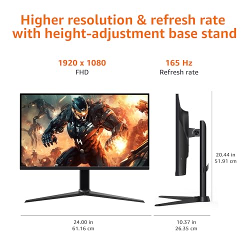 Amazon Basics 27 inch Gaming Monitor, FHD 1080P, 165Hz, VESA Compatible, Adaptive sync, 1ms Response, Black