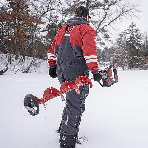 Eskimo E40 Electric Ice Fishing Auger, Full Power 40v Lithium-ion Battery, Lightweight Powerhead, Turbo Cutting System, Multi-Edge Blades, Red