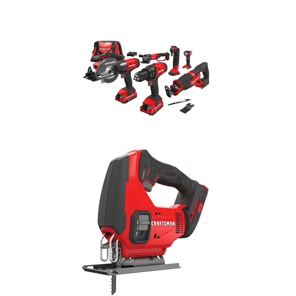 CRAFTSMAN V20 Power Tool Combo Kit, 7-Tool Cordless Power Tool Set with 2 Batteries and Charger (CMCK700D2)