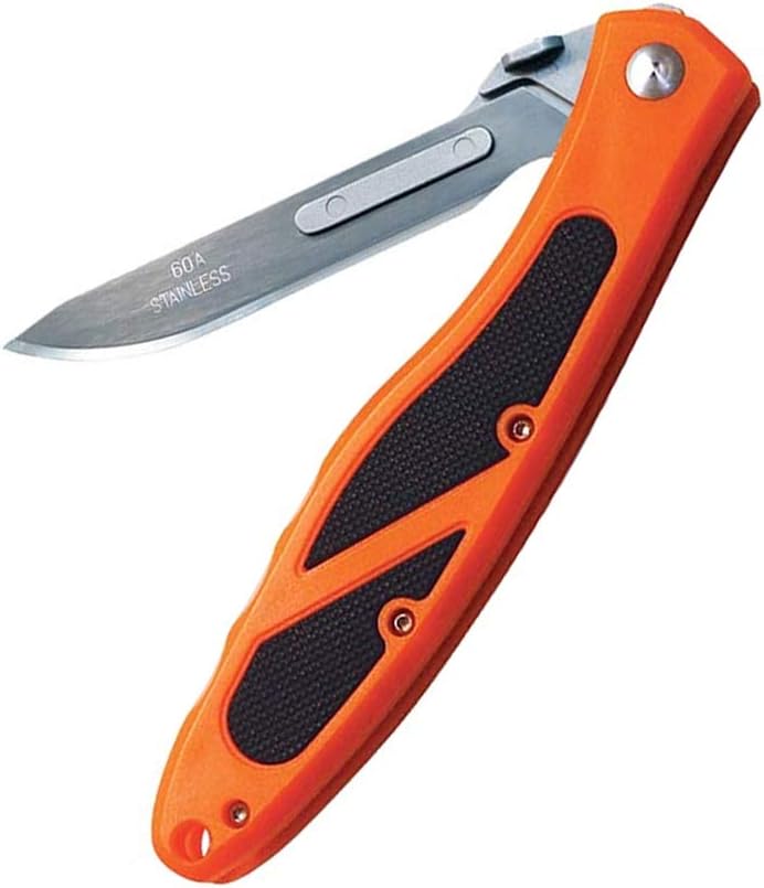 Havalon Piranta-Edge - Outdoor Knife + 12 Replacement Blades, Sharp Skinning Knives for Hunting, Fishing, Deer & Survival, Orange