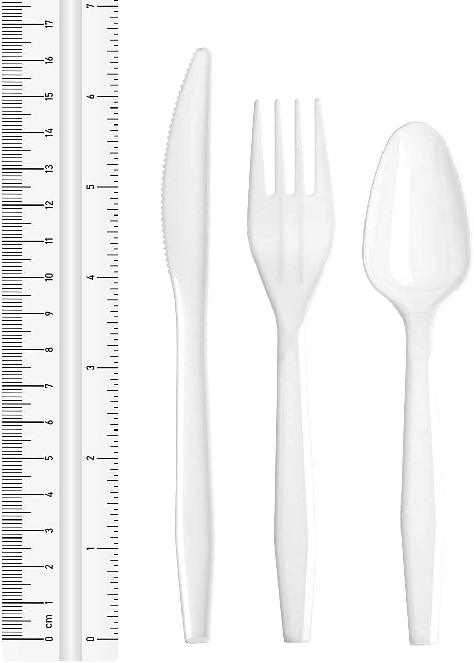 180 Combo Box ZEML White Medium-Weight Disposable Plastic Silverware Cutlery - Utensils