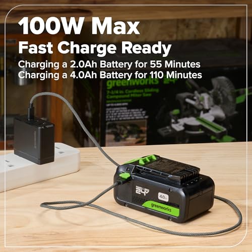 Greenworks 24V Brushless 10PC Power Tool Combo, Drill+Impact Driver+Circular Saw+Recip Saw+Jig Saw+Sander+Light+Multi-Tool+Nailer+Grinder (2) 4.0Ah+2.0Ah Batteries (24,000mAh Power Bank) USB-C Charger
